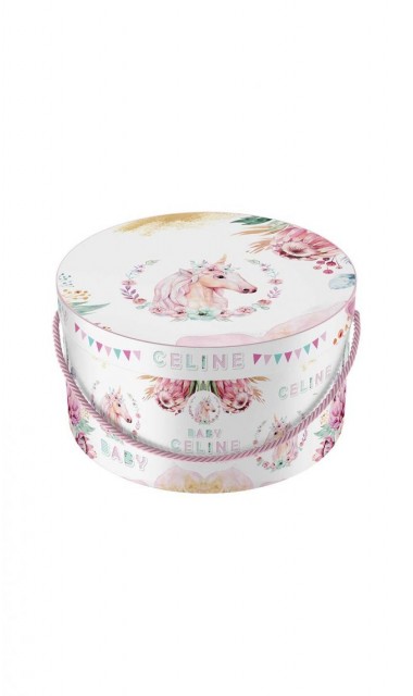 Cutie unicorni pentru trusou rotunda din mucava ideala pentru botez tematica unicornii si primavara 3